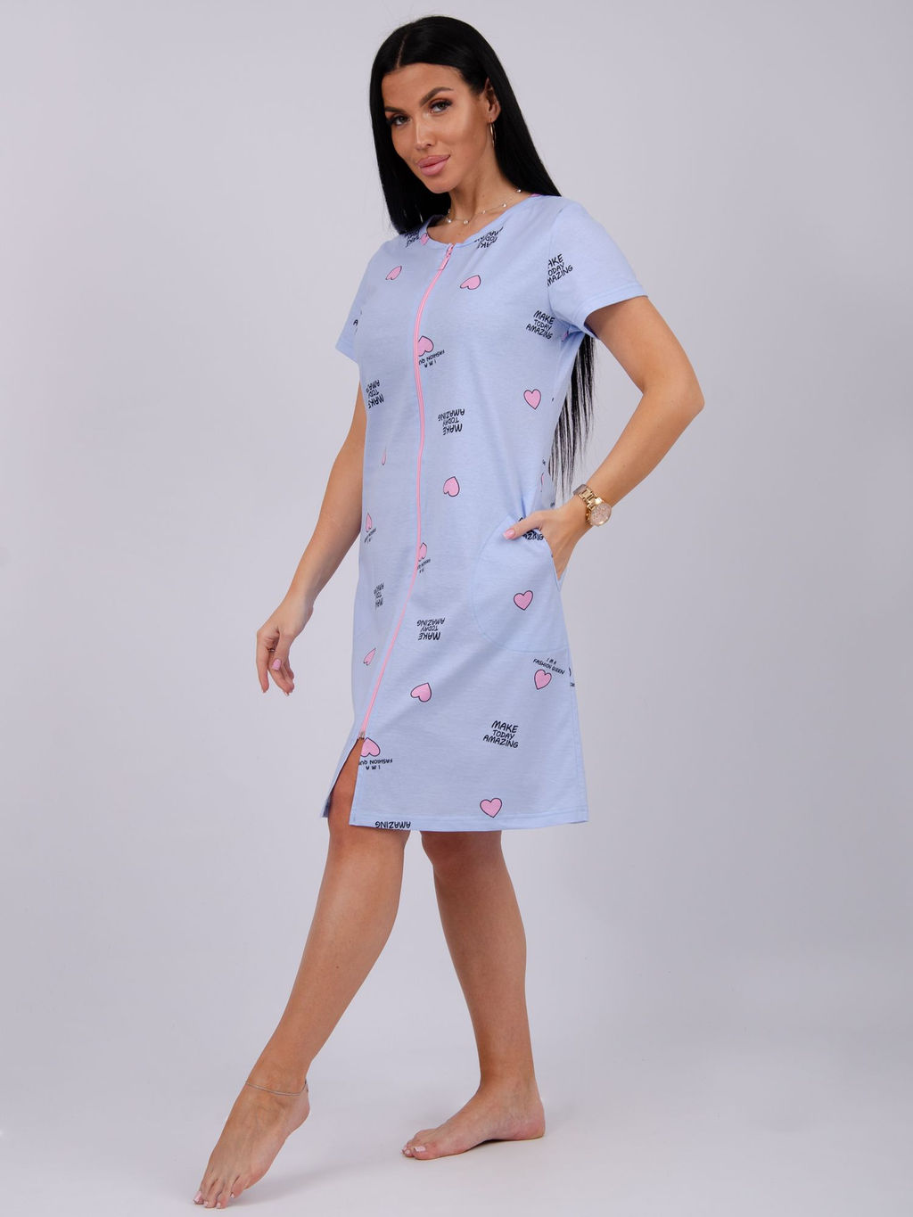 Халат Красотка 7 сердечки, трикотаж - Малина фото 3