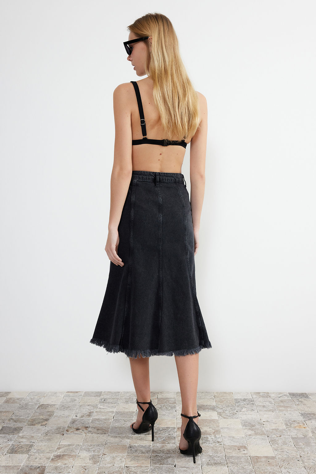Antrasit Dikis Detayl? Asimetrik Yuksek Bel Midi Denim Etek TWOSS24ET00081 - Trendyolmilla фото 7