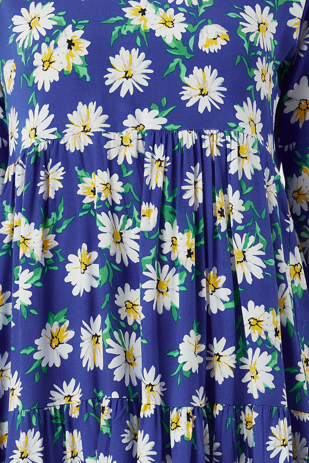 Mavi Cicekli Desenli Genis Kesim V Yaka Dokuma Elbise TWOSS24EL01029