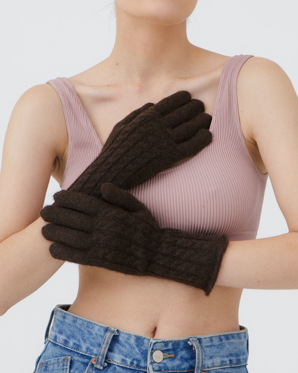 Перчатки из пуха яка 31124 темно-коричневые