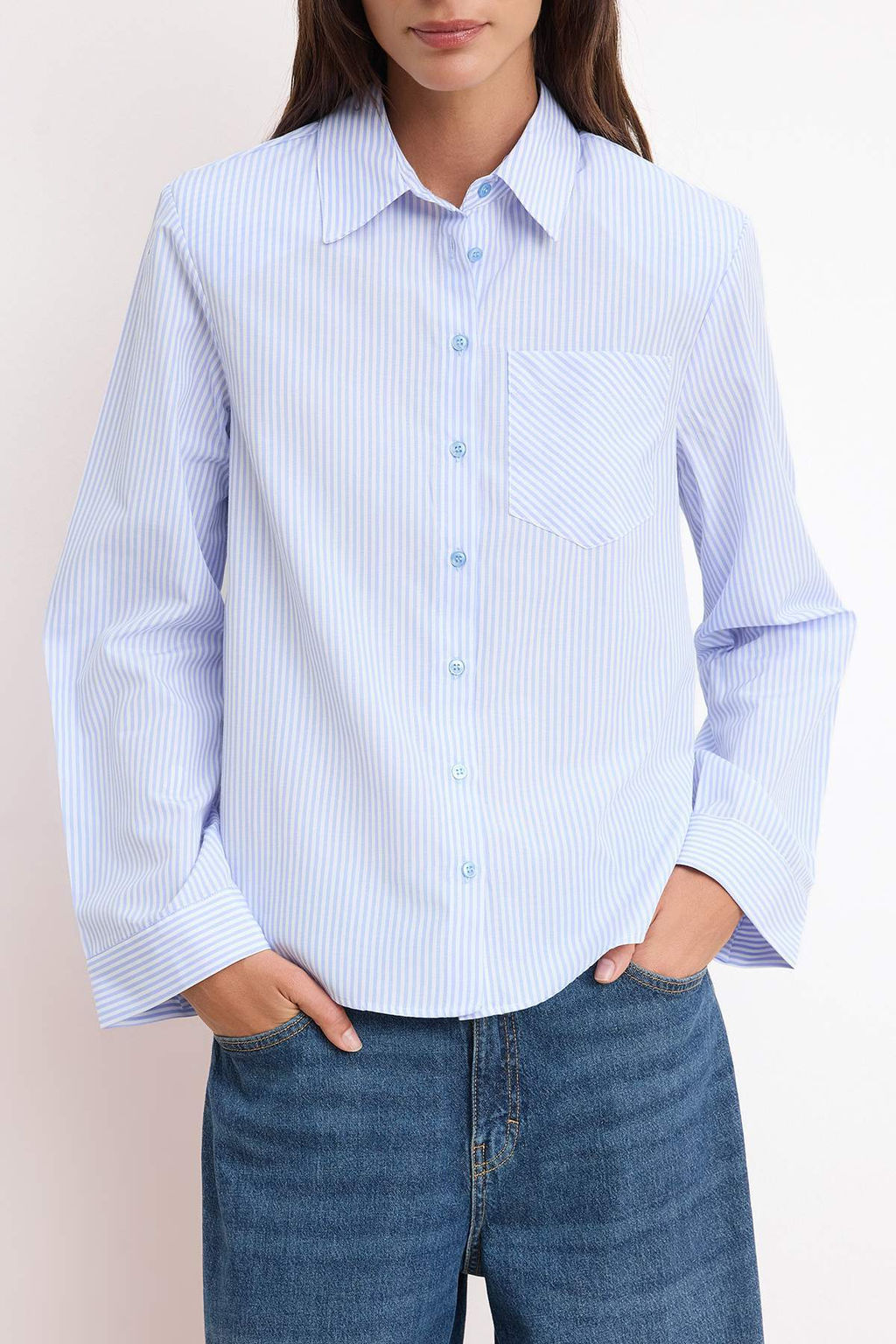 Mavi Cizgili Vatka Detayl? Gomlek TWOSS26GO00125