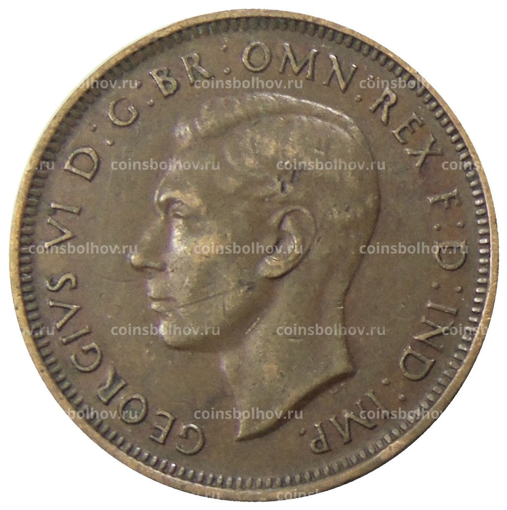 Монета 1/2 пенни 1938 года Австралия