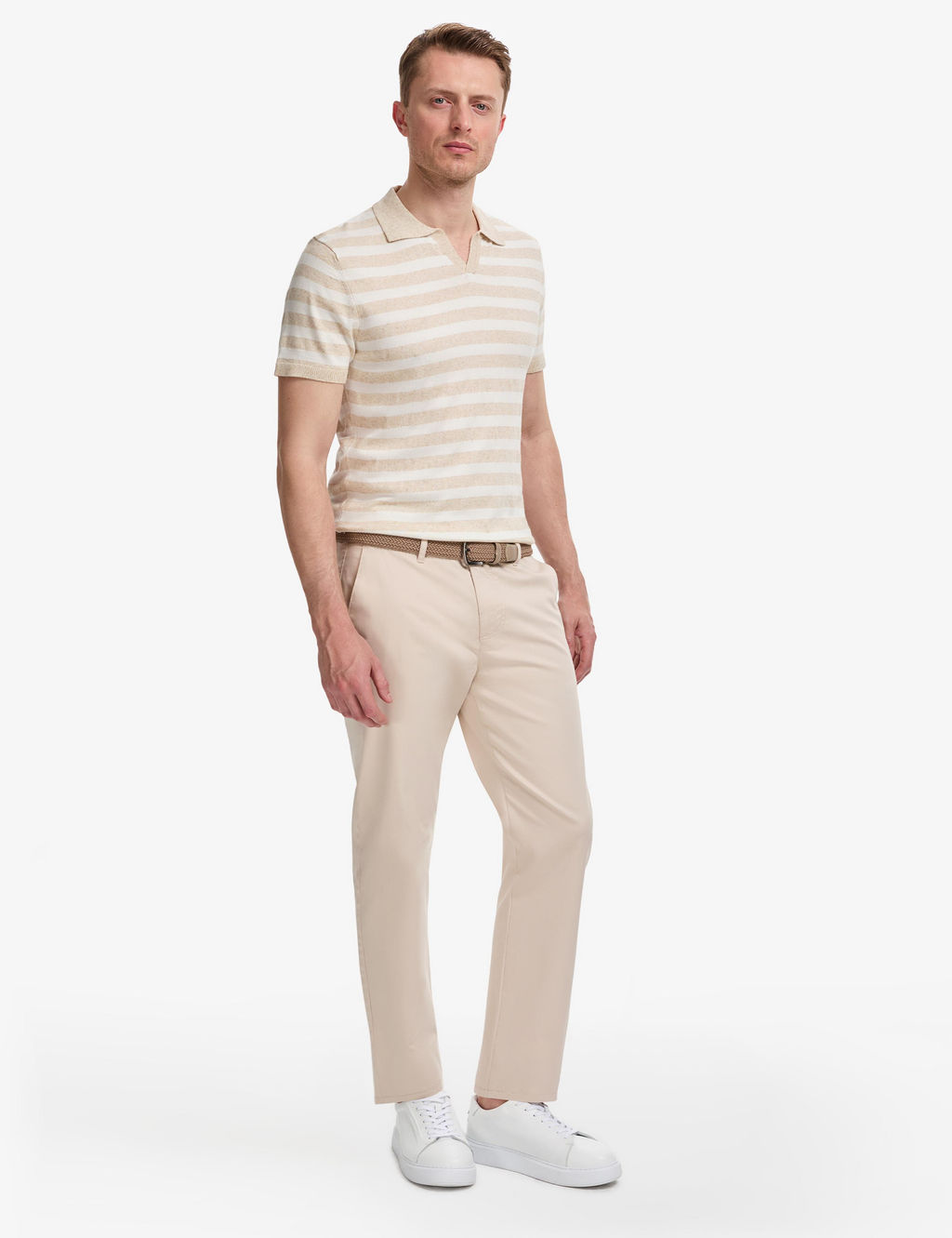Bej Slim Fit Keten Kar___ml_ Apa_ Yaka Triko Ti__rt