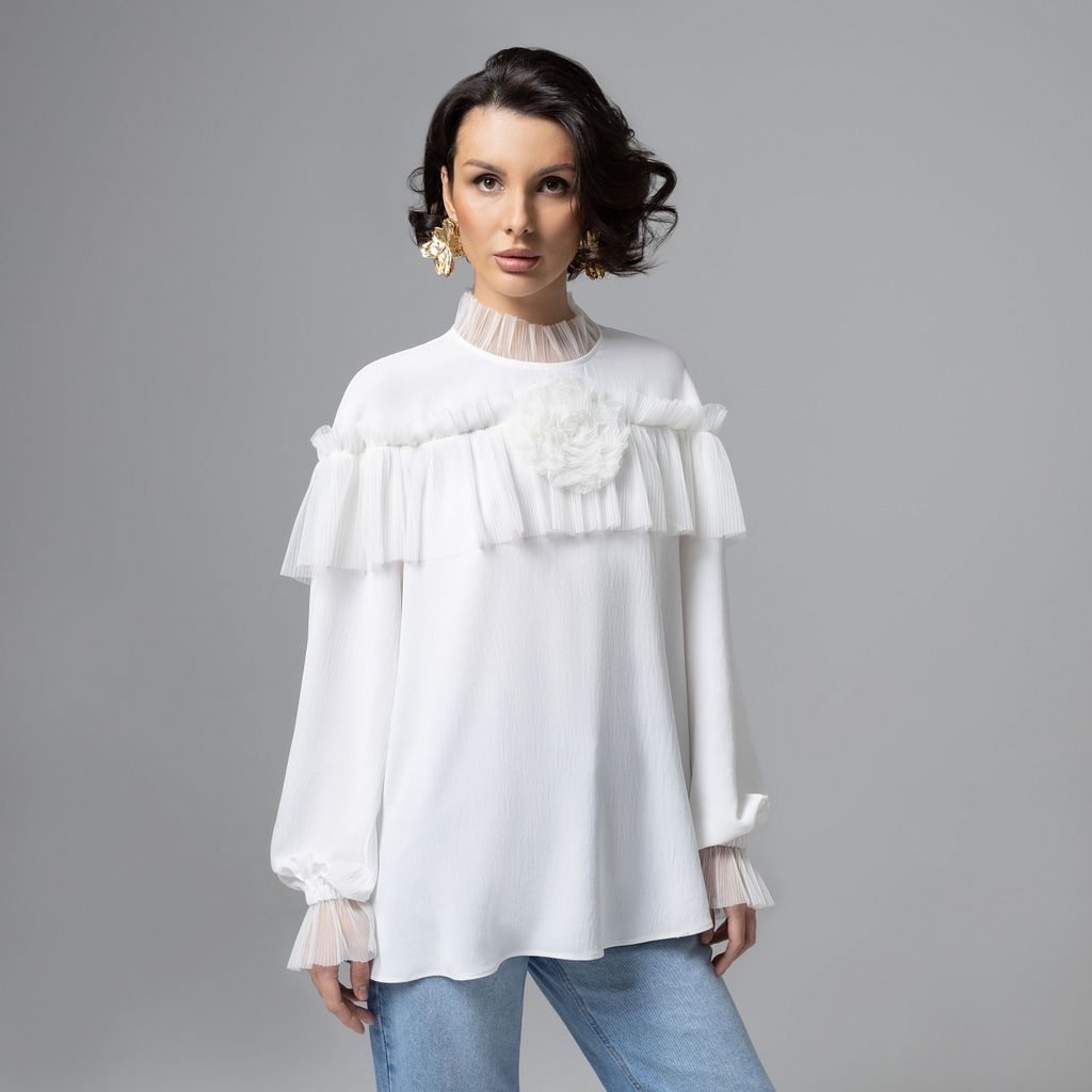 Блуза с рюшами, Мелодия сердца (белая) - Charutti фото 4