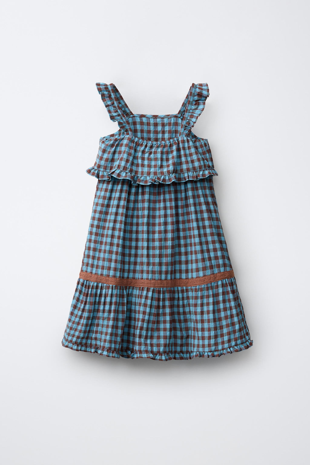 VESTIDO ESTAMPADO CUADRO VICHY / Marr?n-Azul - Zara фото 5