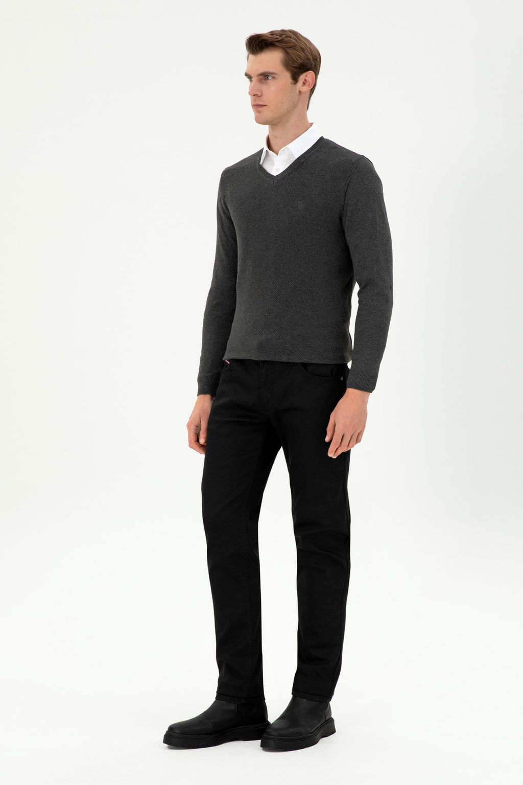 Мужской базовый свитер антрацитового меланжа - U.s. polo assn фото 4