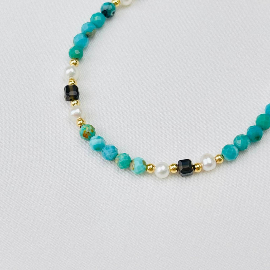 Браслет из Бирюзы, Жемчуга и Обсидиана 16 см + - Радуга самоцветов фото 3