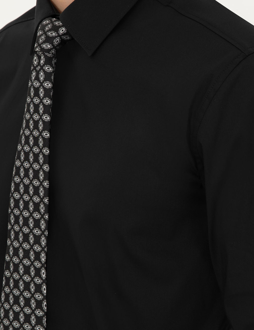 Siyah Slim Fit Pamuk Kar___ml_ Klasik G_mlek