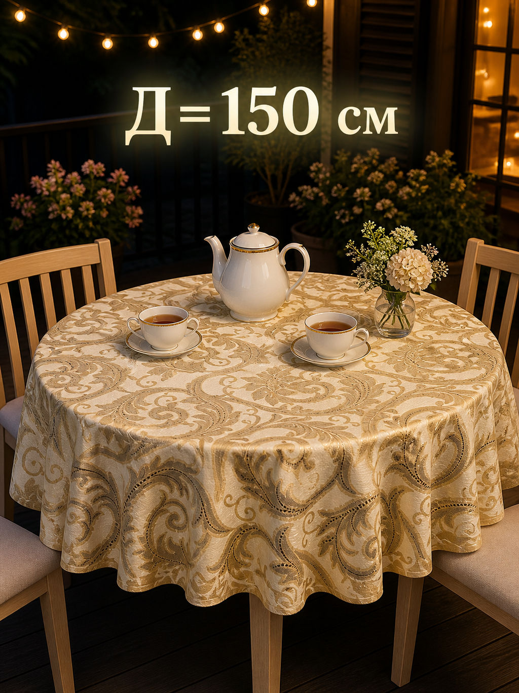 Скатерть арт. 172/3 B, RAX (Ракс), круглая, Д=150 см, цвет: кремово-золотистый - Firanka фото 3