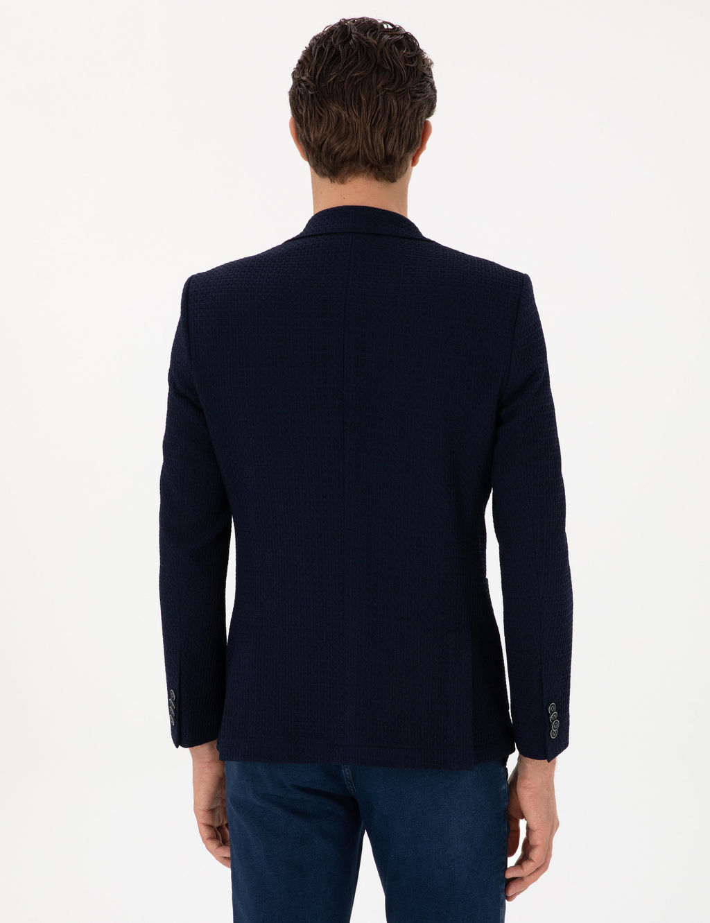 Lacivert Slim Fit Dokulu Y_n Kar___ml_ Ceket