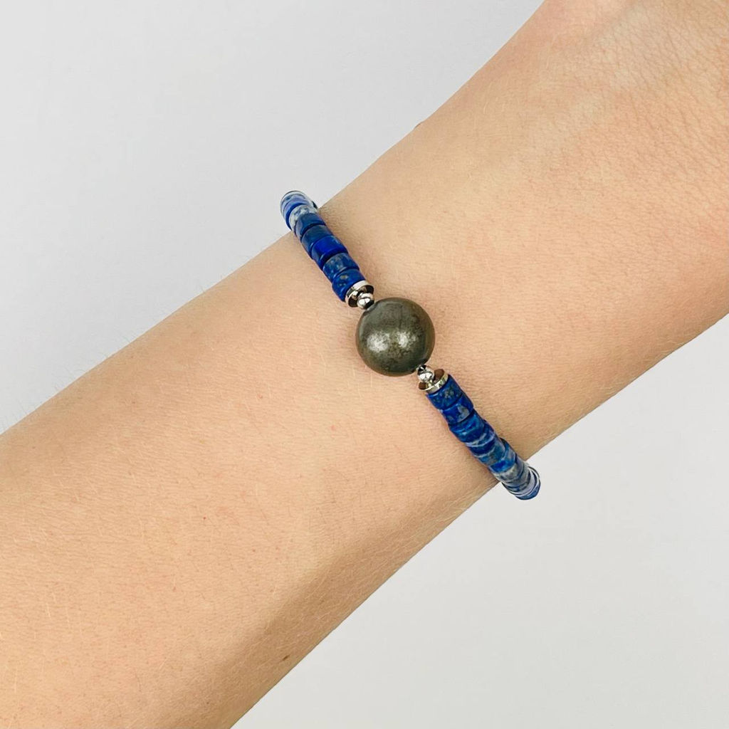 Браслет из Лазурита и Пирита 16,5 см +