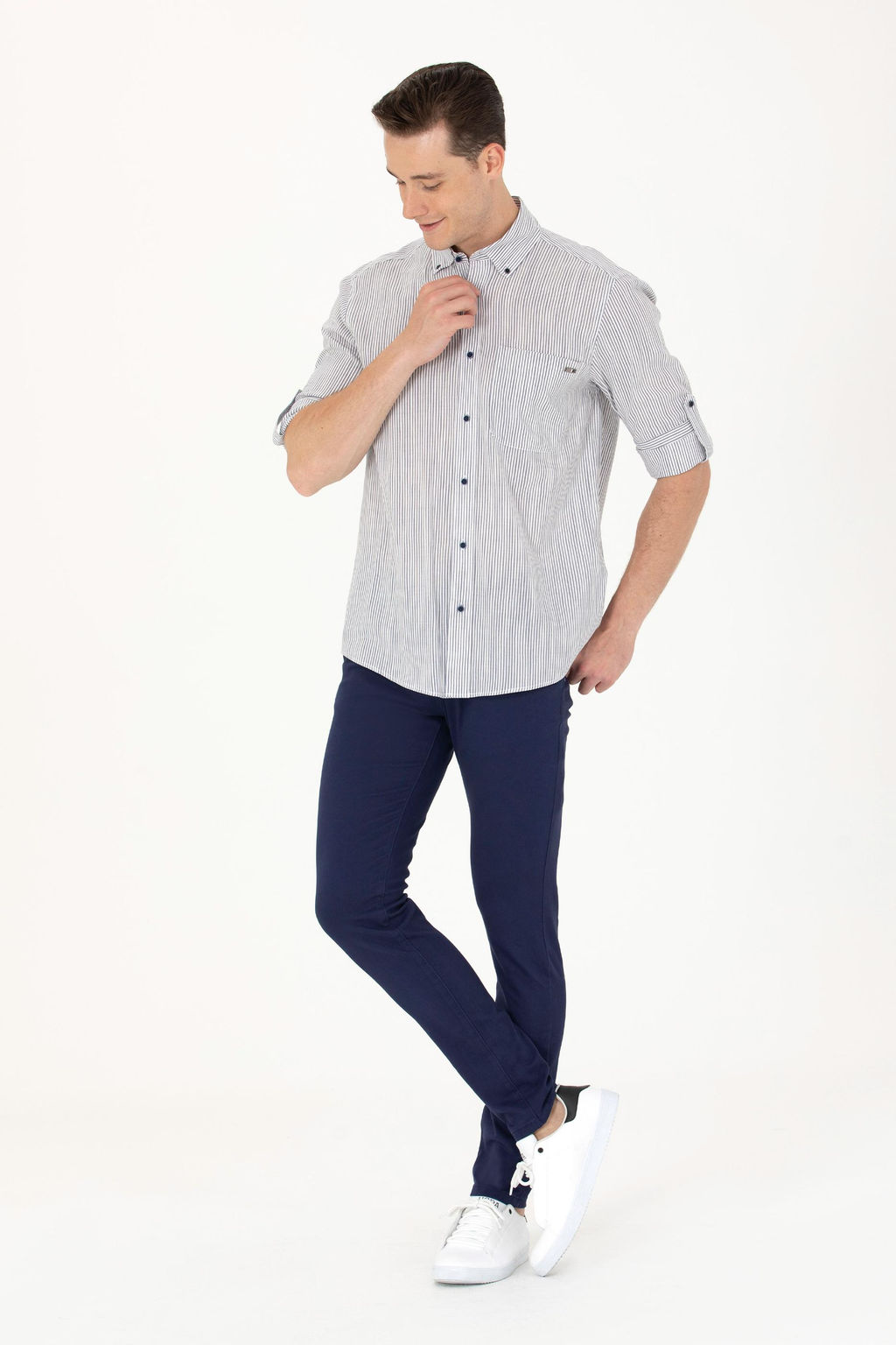 U. S. Polo Assn Мужская белая рубашка в темно-синюю полоску - U.s. polo assn фото 4