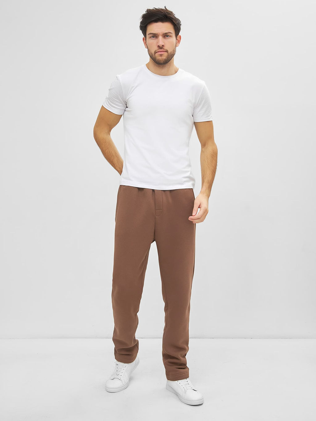 Теплые однотонные брюки в кофейном цвете кофе 181234