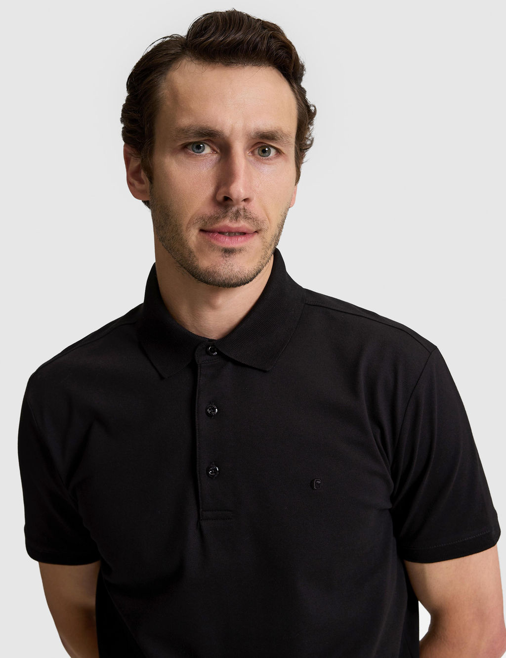 Siyah Slim Fit Pamuk Kar___ml_ D__meli Polo Yaka Basic T-shirt