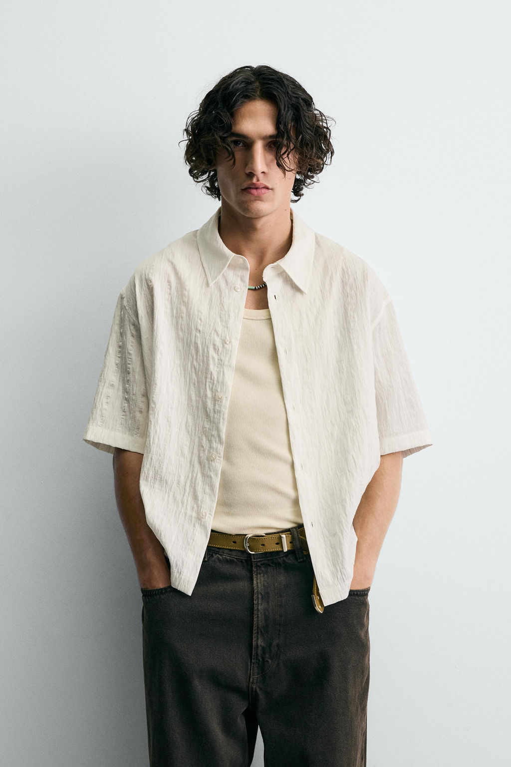 STRIPED TEXTURED FLOWING SHIRT - Zara фото 10