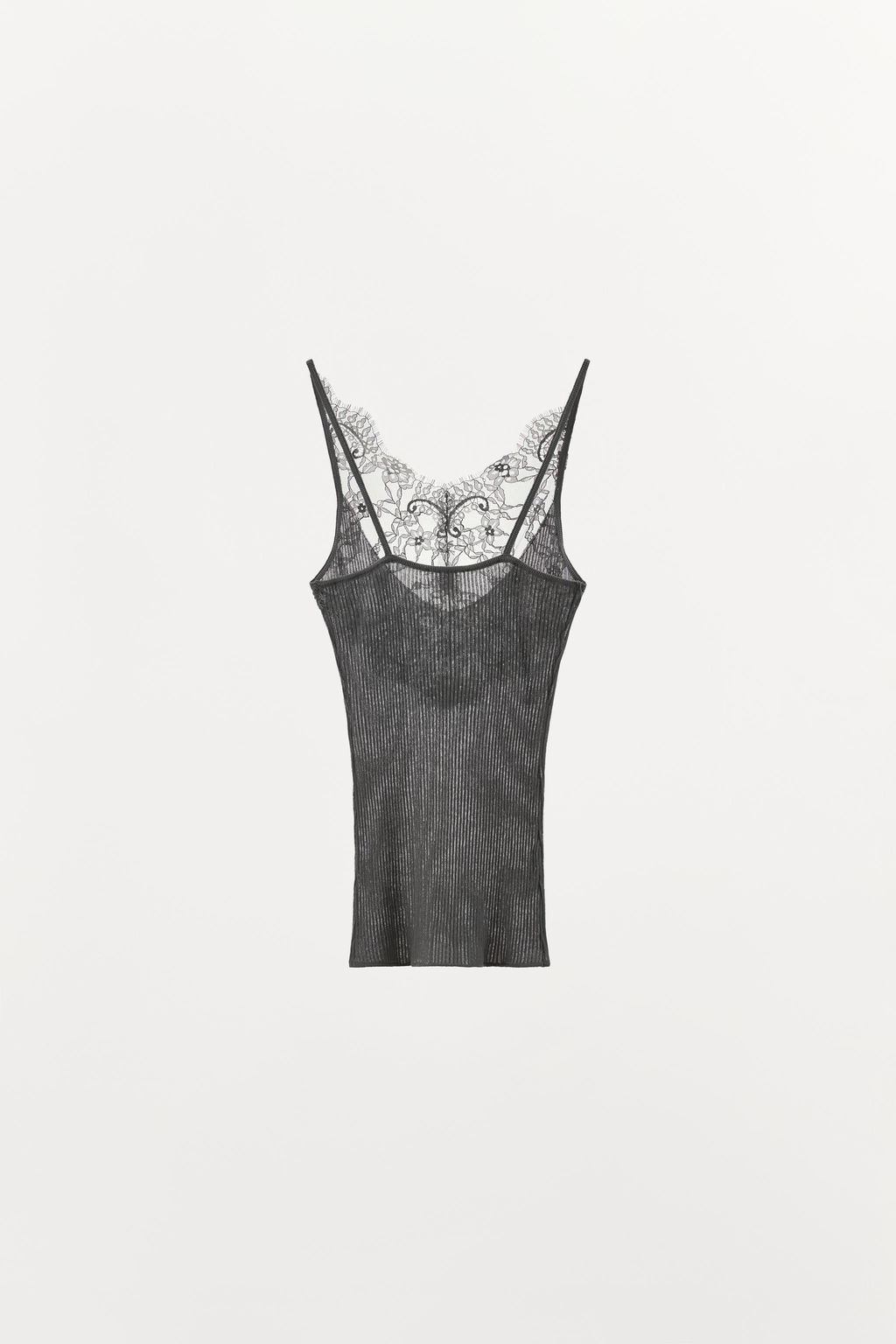 TOP PUNTO TIRANTES ENCAJE / Gris - Zara фото 4