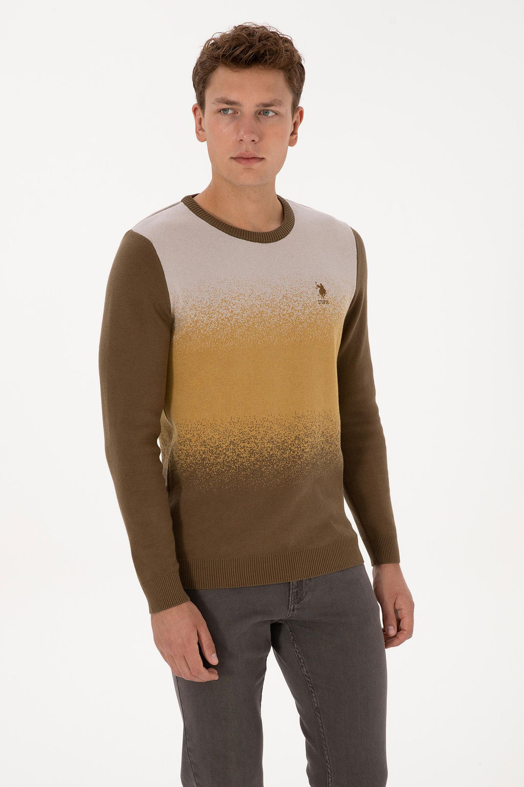 Erkek Regular Fit Bisiklet Yaka Haki Kazak - U.s. polo assn фото 3