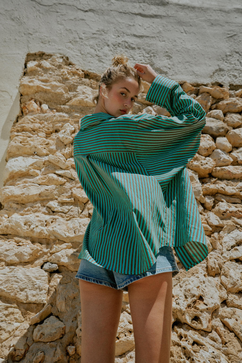 CAMISA OVERSIZE RAYAS / verde lavado