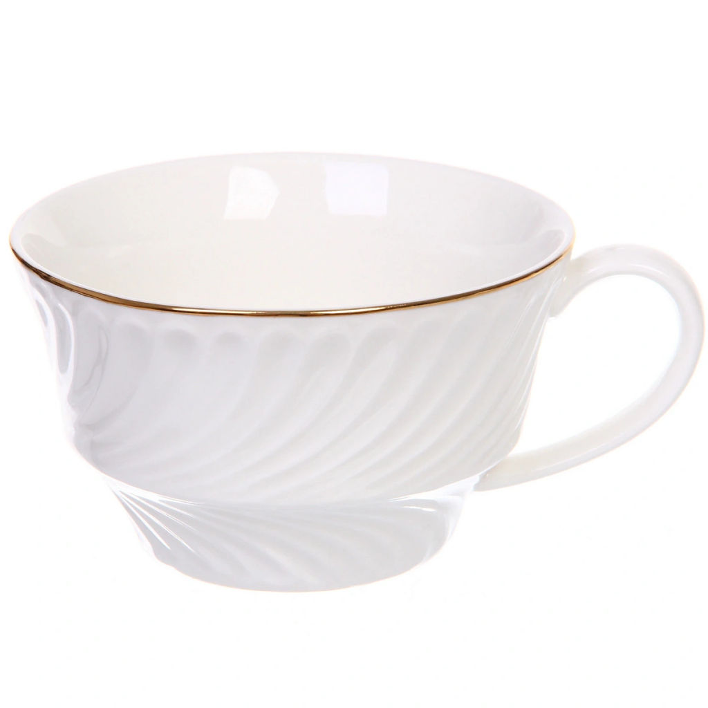 Чайная пара "Верона" (кружка 230мл, блюдце) белая с золотой каймой