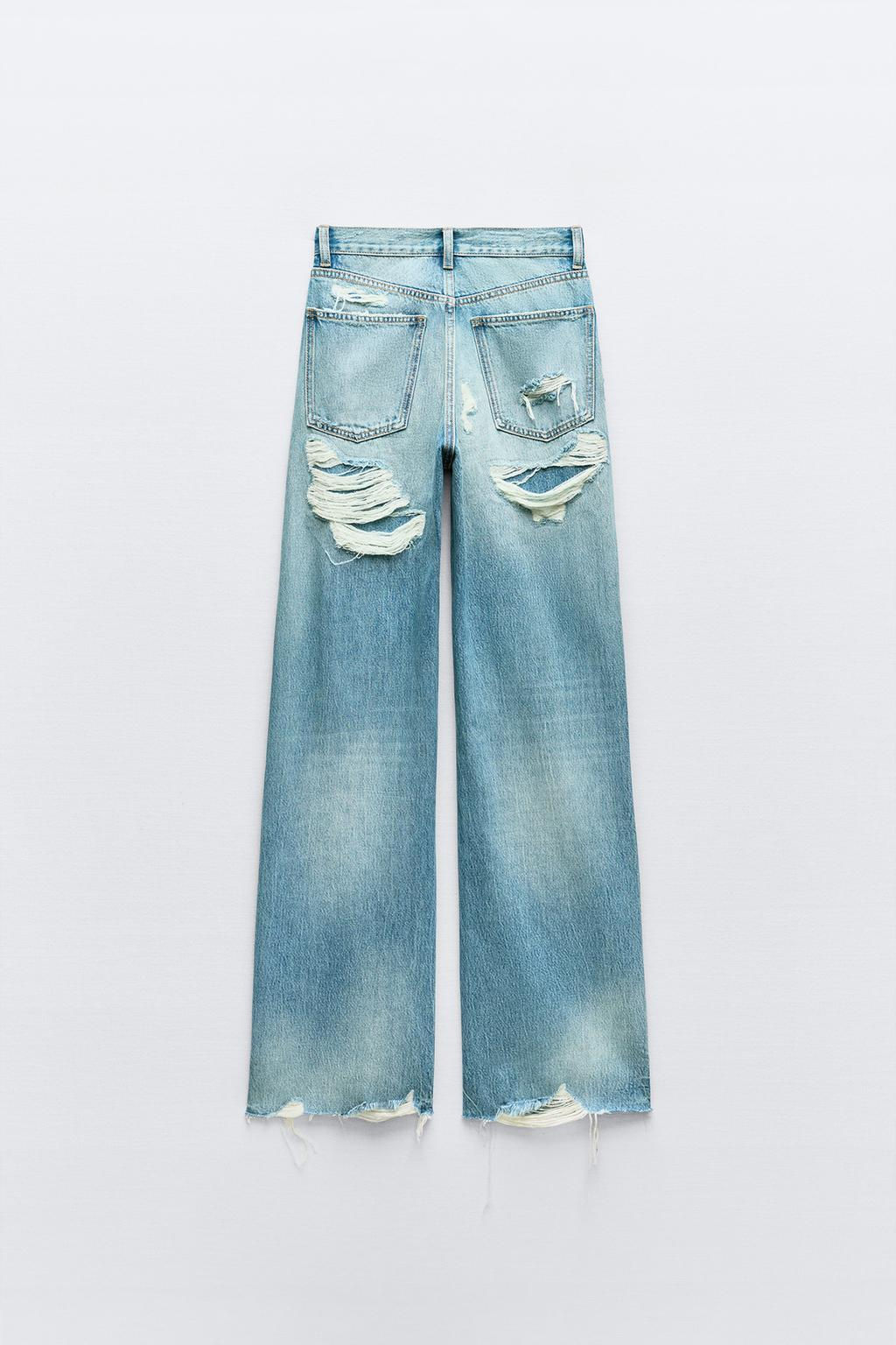 WIDE-LEG HIGH-WAIST RIPPED TRF JEANS - Zara фото 6