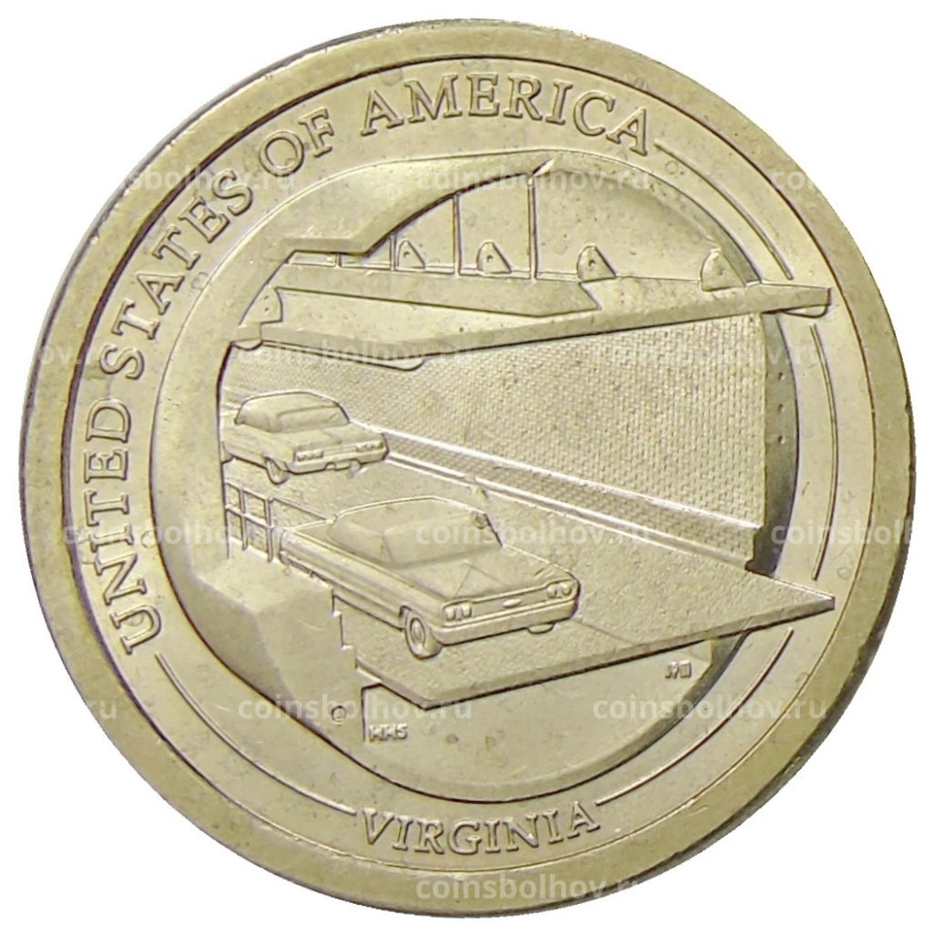 1 доллар 2021 года P США Американские инновации Мост-тоннель через Чесапикский залив