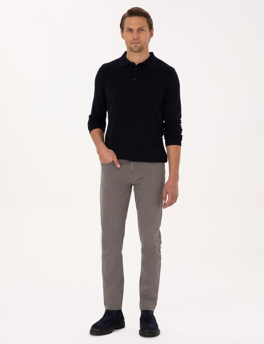 Lacivert Slim Fit Polo Yaka Basic Triko Kazak - Pierre cardin фото 4