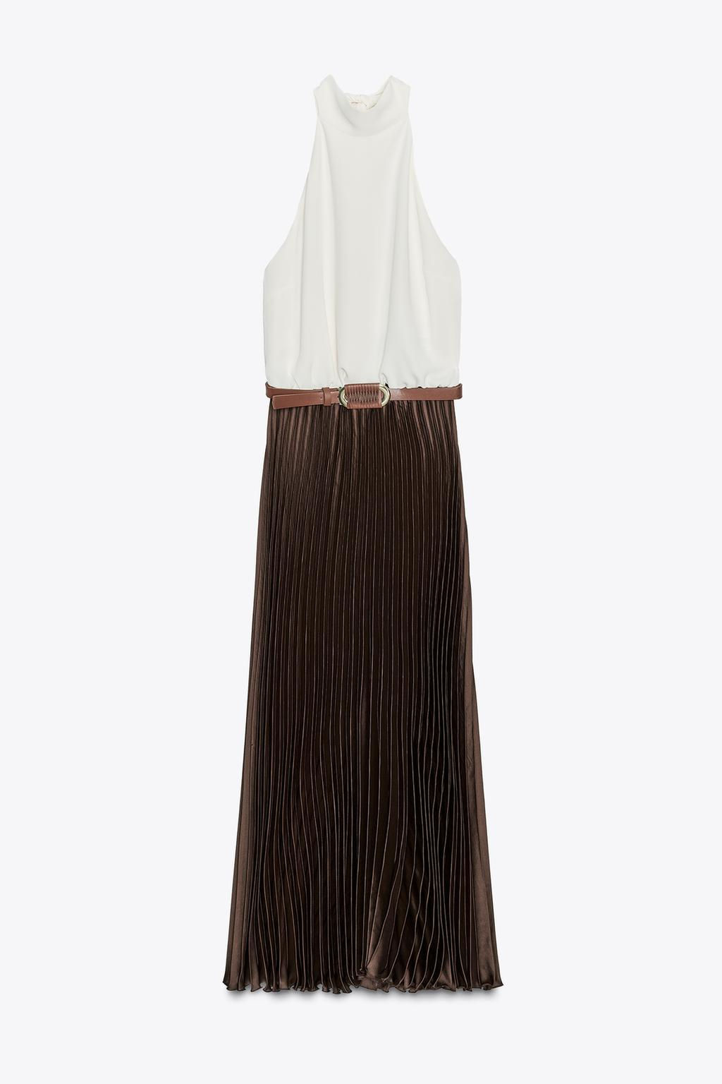 PLEATED COMBINED MIDI DRESS - Zara фото 8