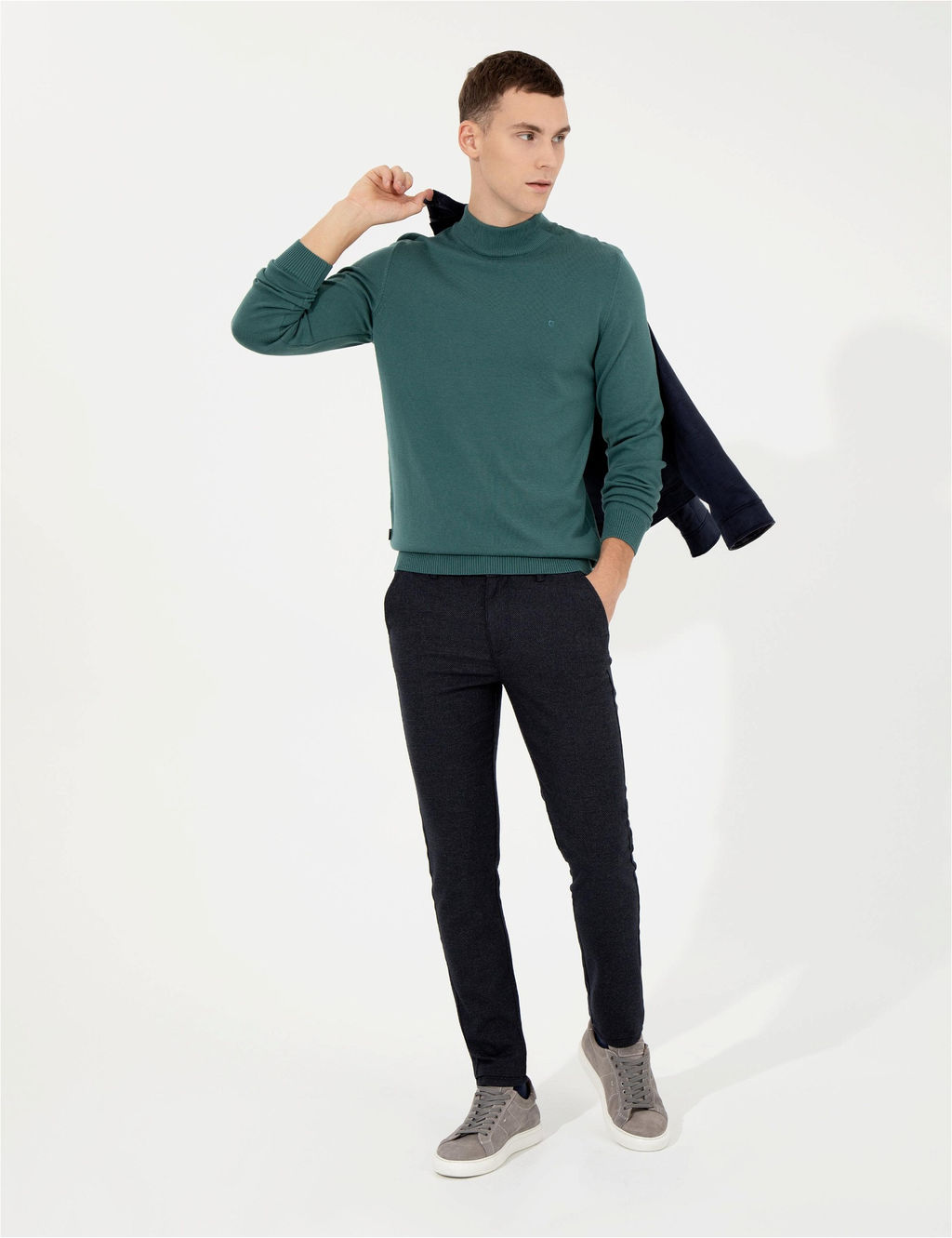 Ye_il Slim Fit Yar_m Bal_k__ Yaka Basic Triko Kazak - Pierre cardin фото 3