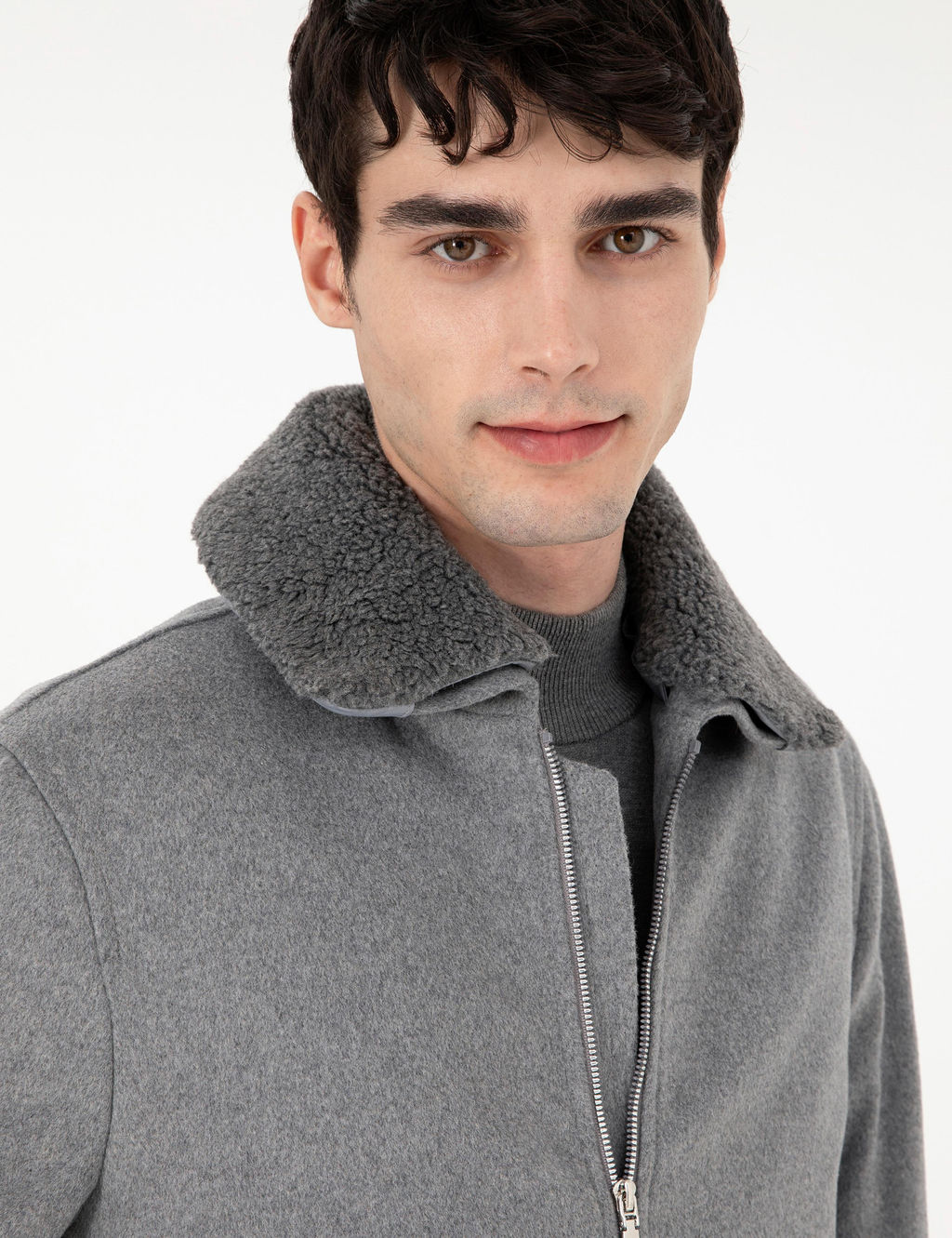 Gri Y_n Kar___ml_ Regular Fit Ka_e Mont