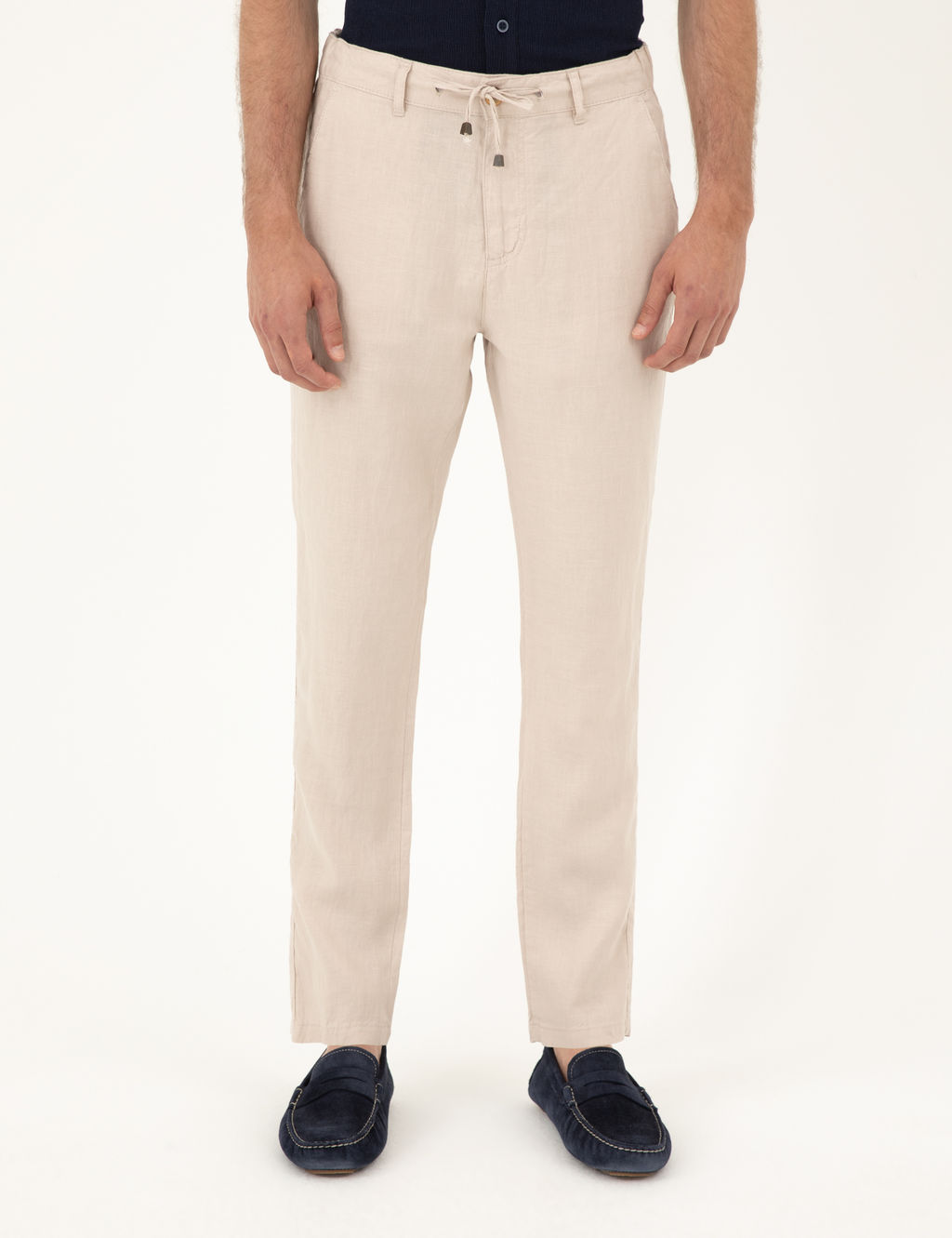 Bej Carrot Fit %100 Keten Kanvas Pantolon