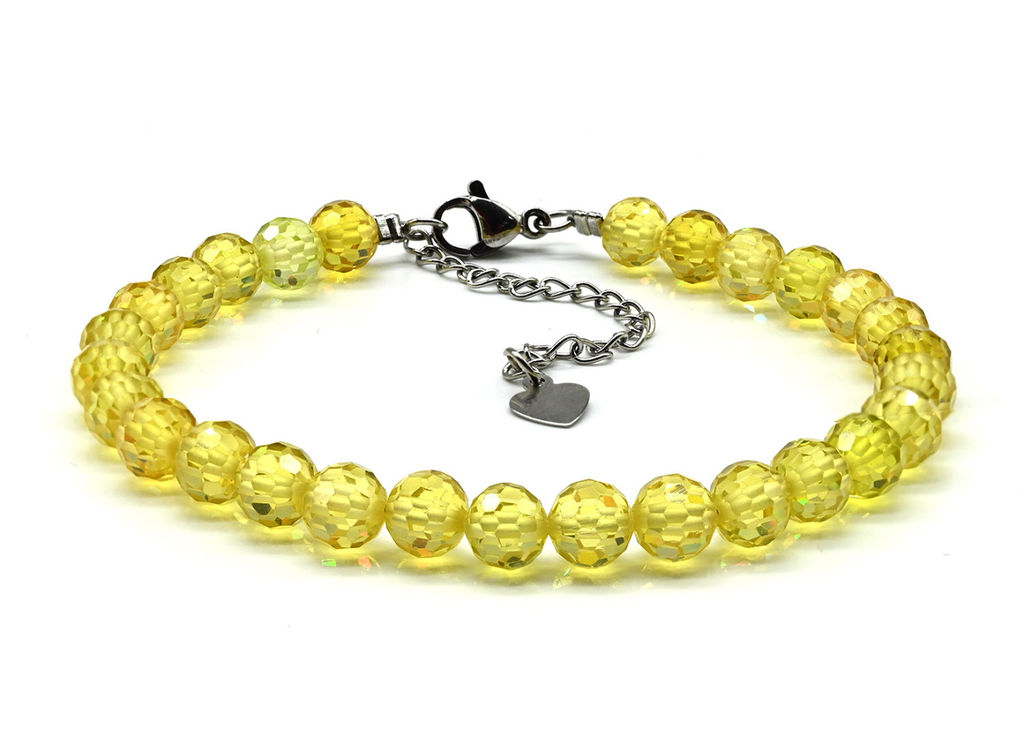 Браслет из фианитов шарик гр.6мм цв.желтый, 18см