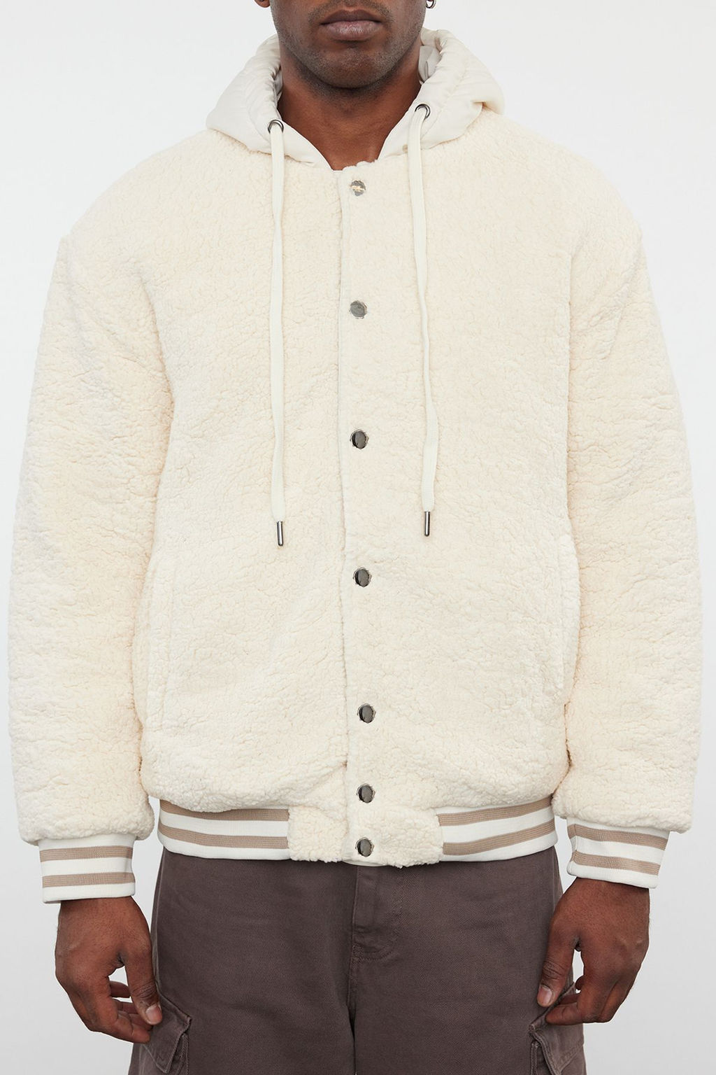 TRENDYOL MAN Ekru Unisex Relaxed Fit Lastik Detayl? Kapusonlu K?sl?k Mont TMNAW25MO00015 - Trendyolmilla фото 6