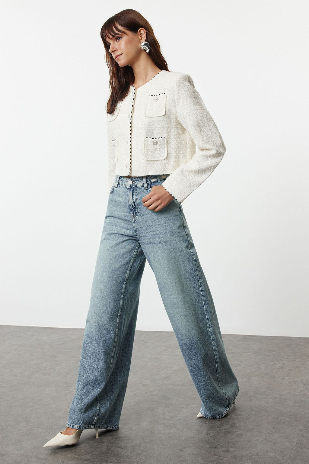 TRENDYOLMILLA Mavi Yuksek Bel Ekstra Wide Leg Palazzo Jeans TWOAW25JE00292  фото 2