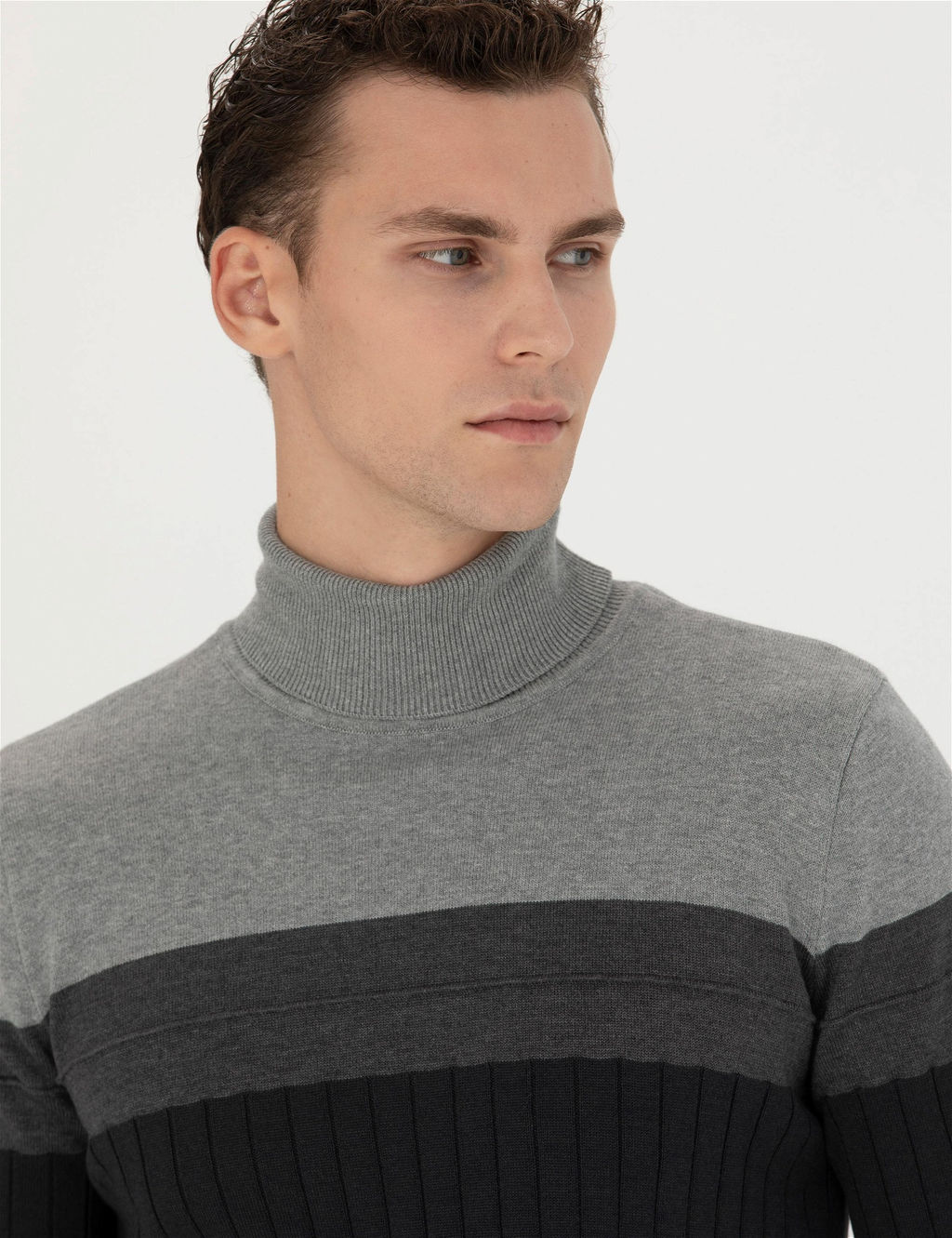 Antrasit Melanj Slim Fit Bal_k__ Yaka Triko Kazak - Pierre cardin фото 2