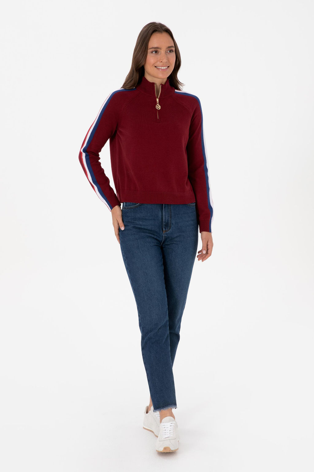 Kad_n Bordo V Yaka Fermuarl_ Kazak