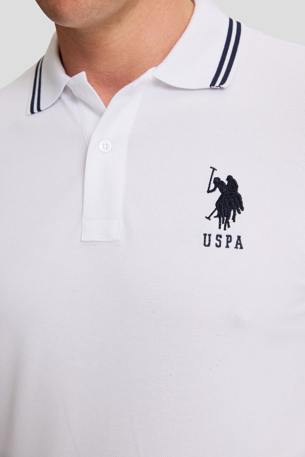 Erkek Beyaz Slim Fit Polo Yaka Basic Ti__rt