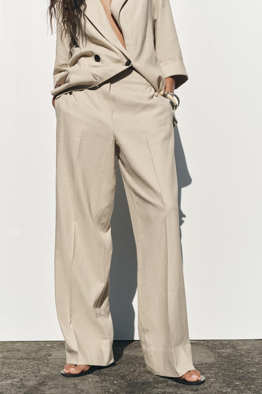 WIDE-LEG LINEN-BLEND TROUSERS - Zara фото 7