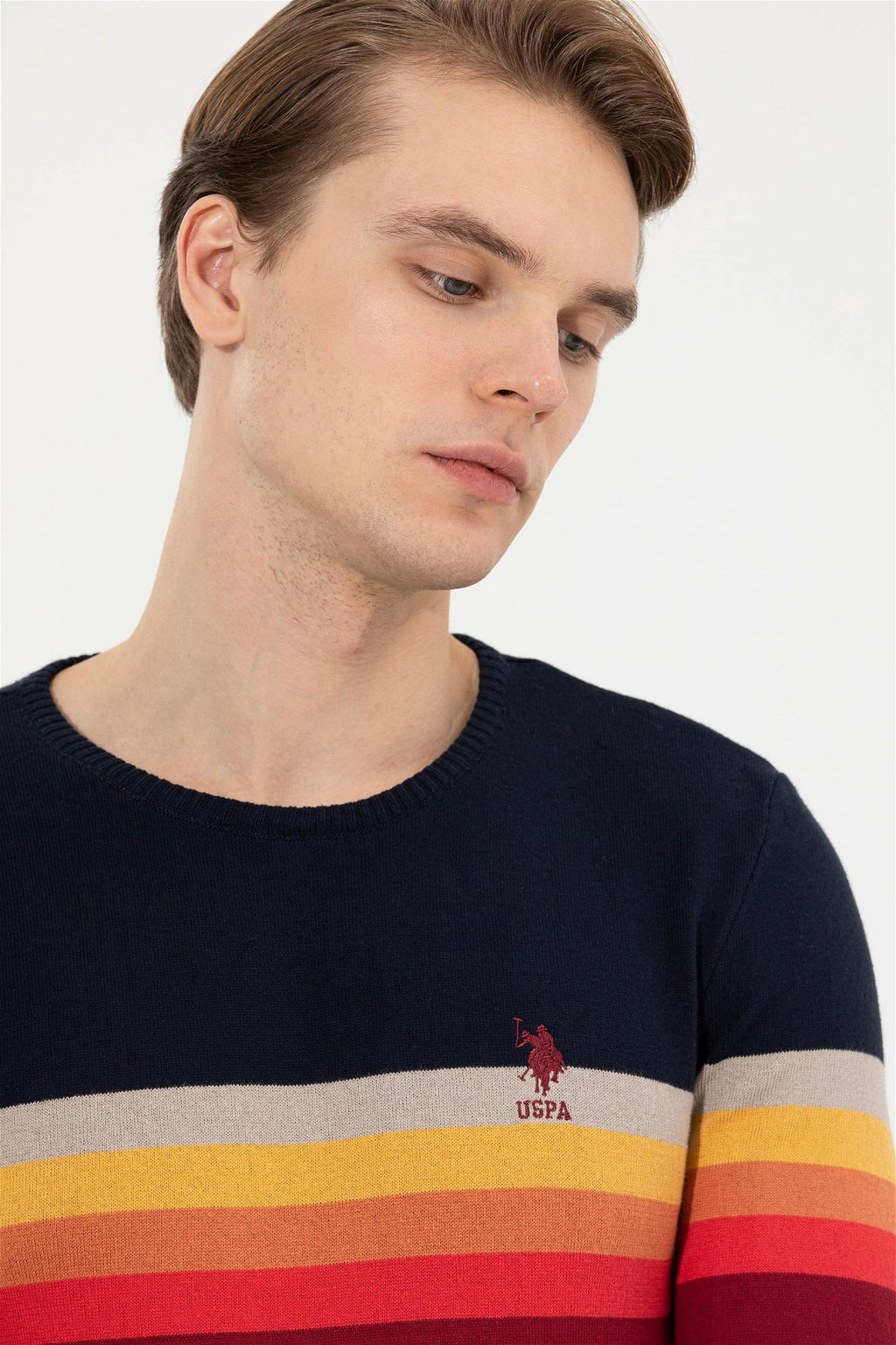 Мужской трикотажный свитер вишневого цвета с круглым вырезом Неожиданная скидка в корзине - U.s. polo assn фото 2