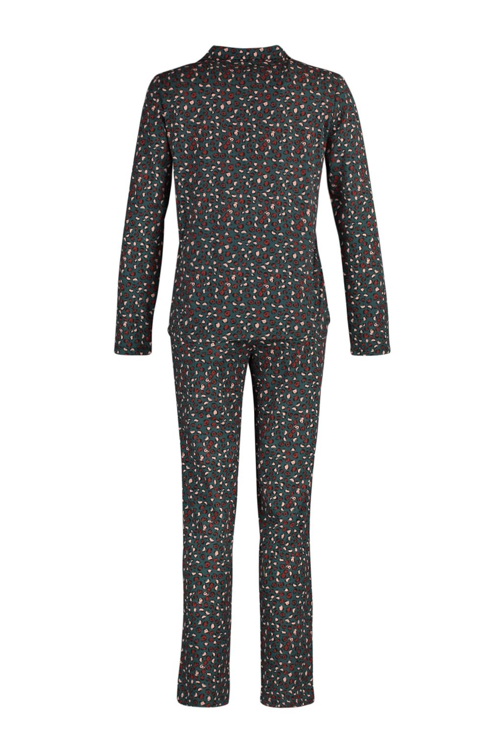Yesil %100 Pamuklu Leopar Desenli Gomlek Pantolon Orme Pijama Tak?m? THMAW23PT00150