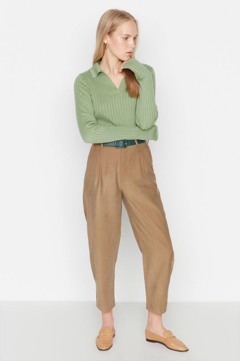 Mint Kol Ucu Detayl? Polo Yaka Triko Kazak TWOAW21KZ1113