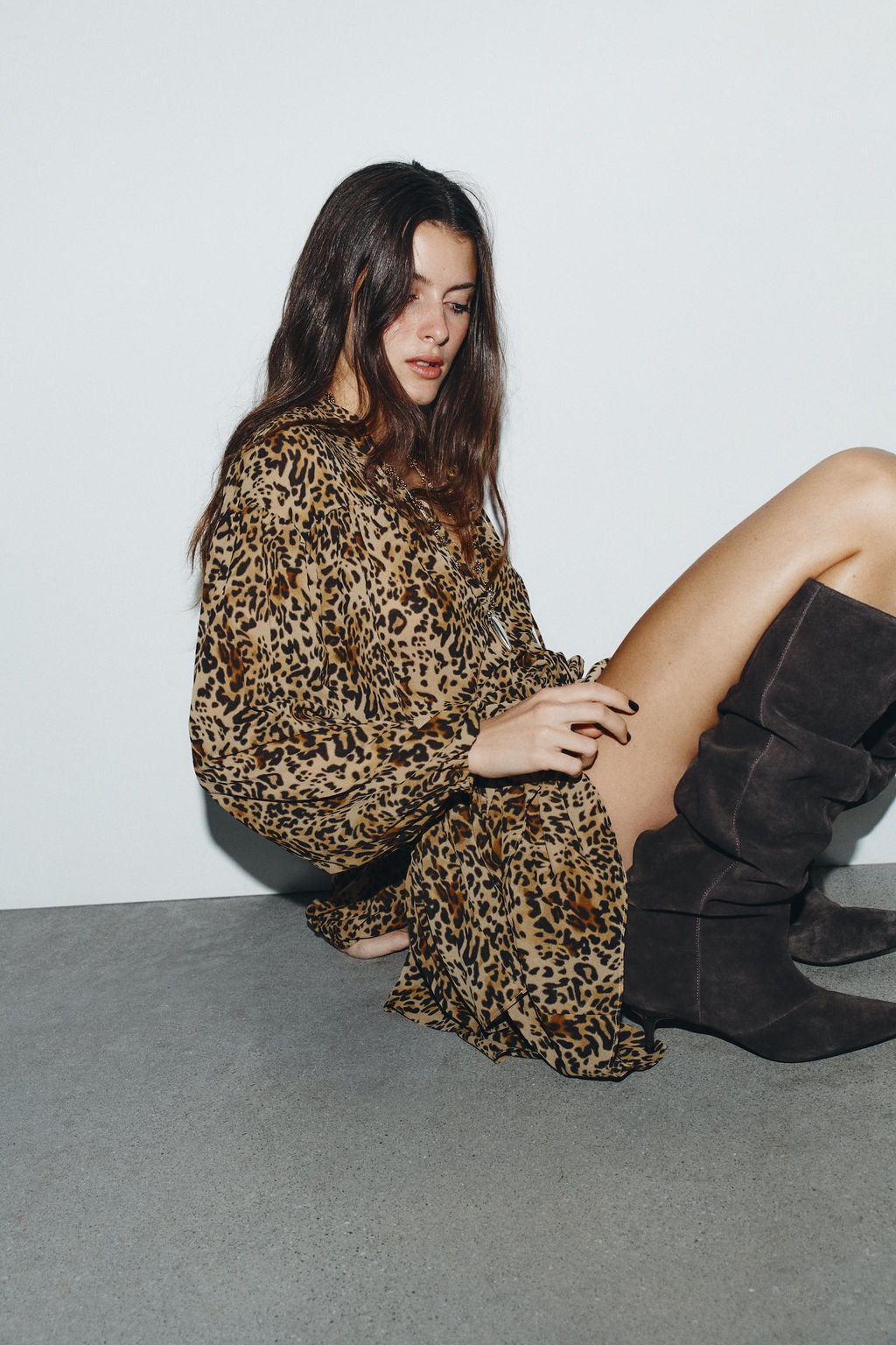 ANIMAL PRINT DRESS WITH RUFFLES