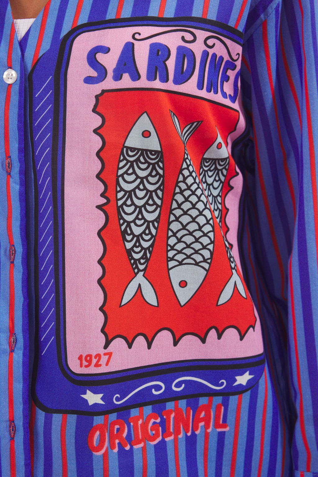 Trendyolmilla Bal?k Ve Cizgi Desenli Dokuma 100% Pamuk Plaj Gomlek TBESS25GO00018  фото 5