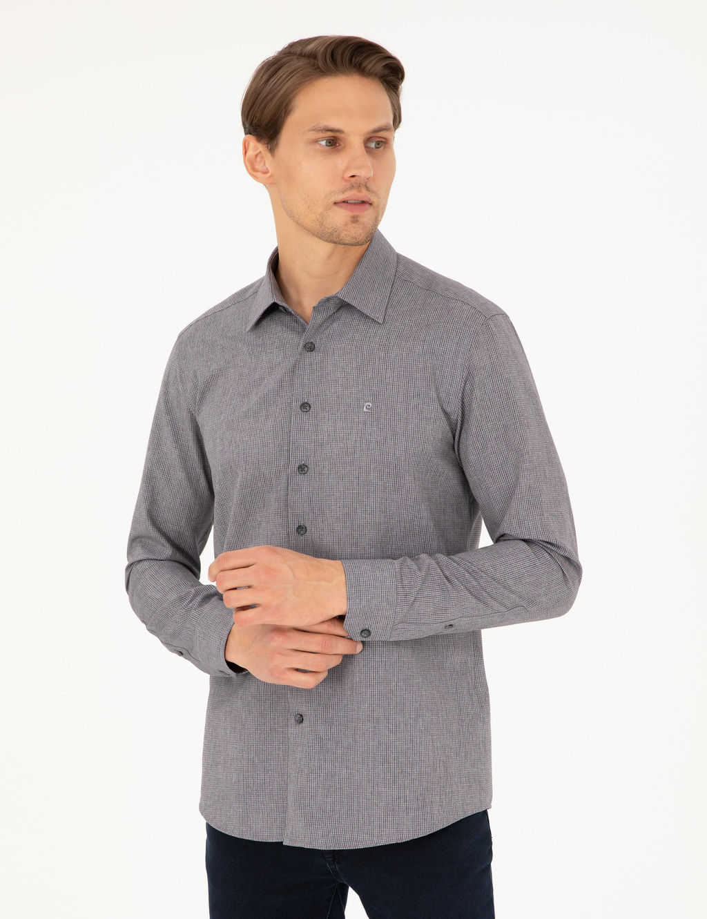 Antrasit Slim Fit Uzun Kollu G_mlek