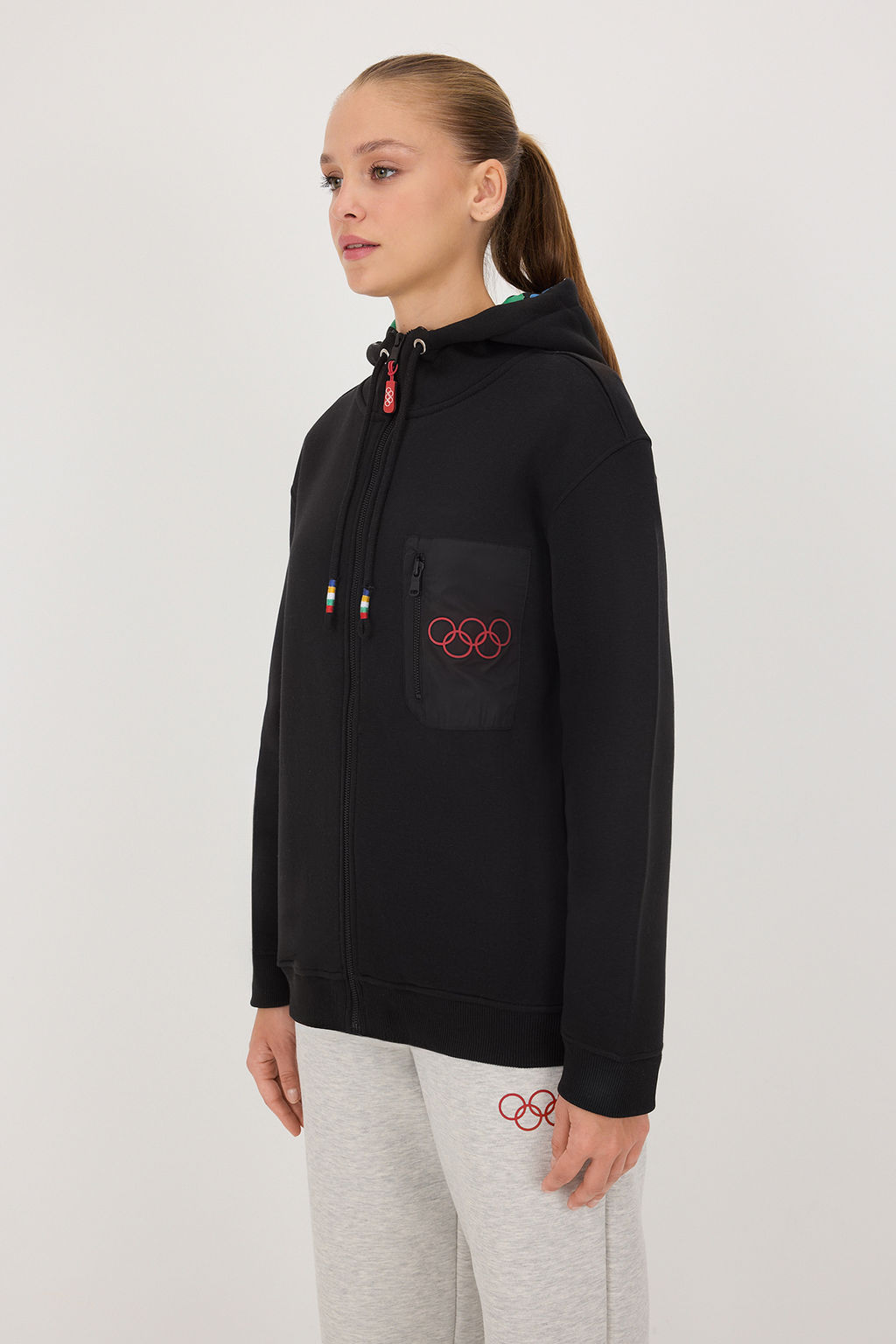 Siyah Olimpiyat Logo Bask?l? Cepli Unisex Basic Orme Sweatshirt - Trendyolmilla фото 4