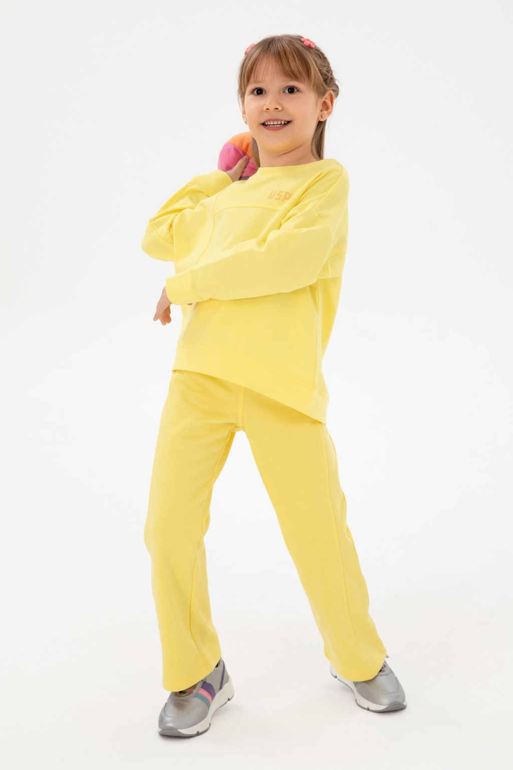 K_z _ocuk Sar_ Bisiklet Yaka Sweatshirt