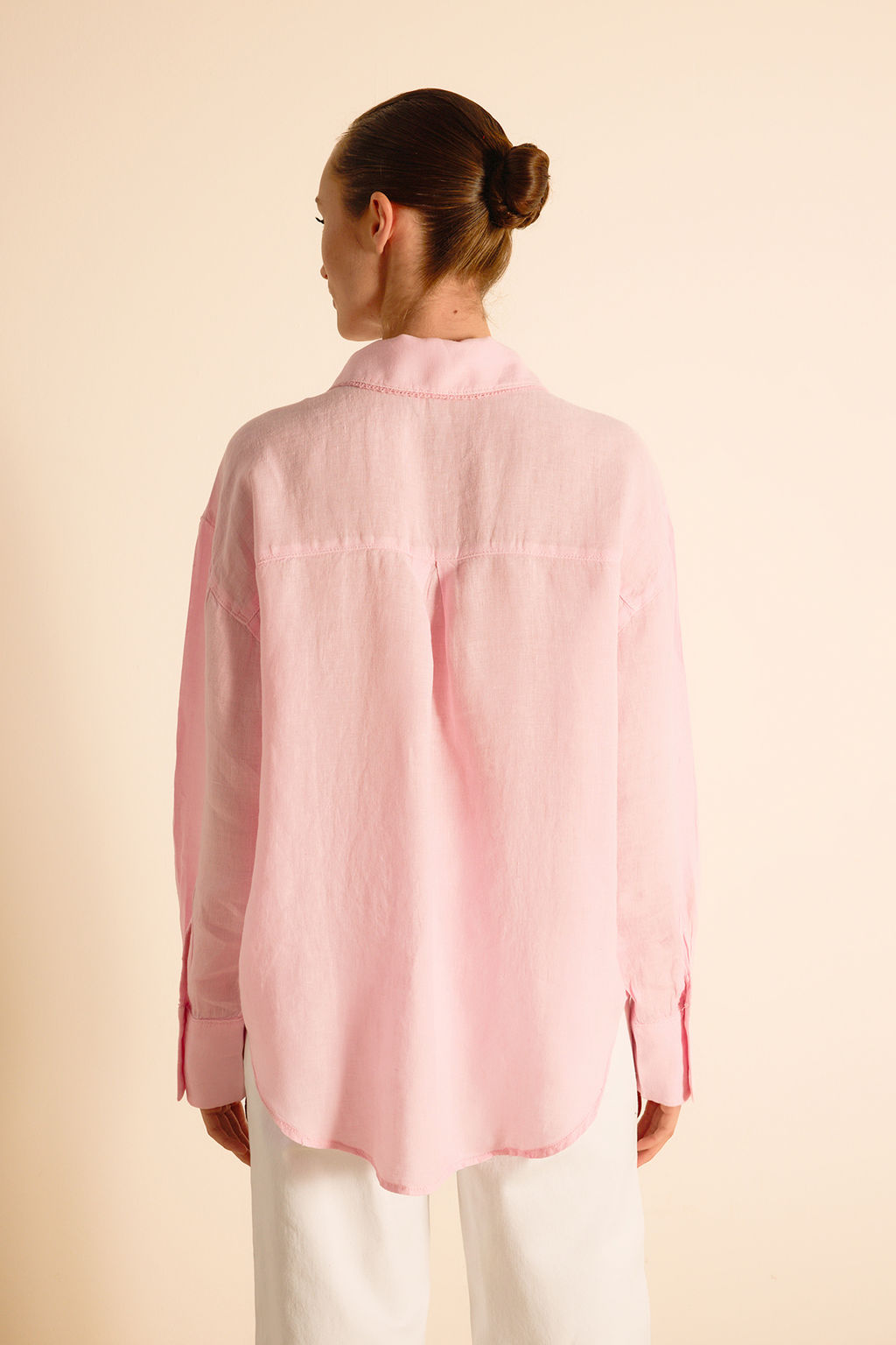 Pembe %100 Keten Nak?s Detayl? Gomlek TWOSS26GO00047