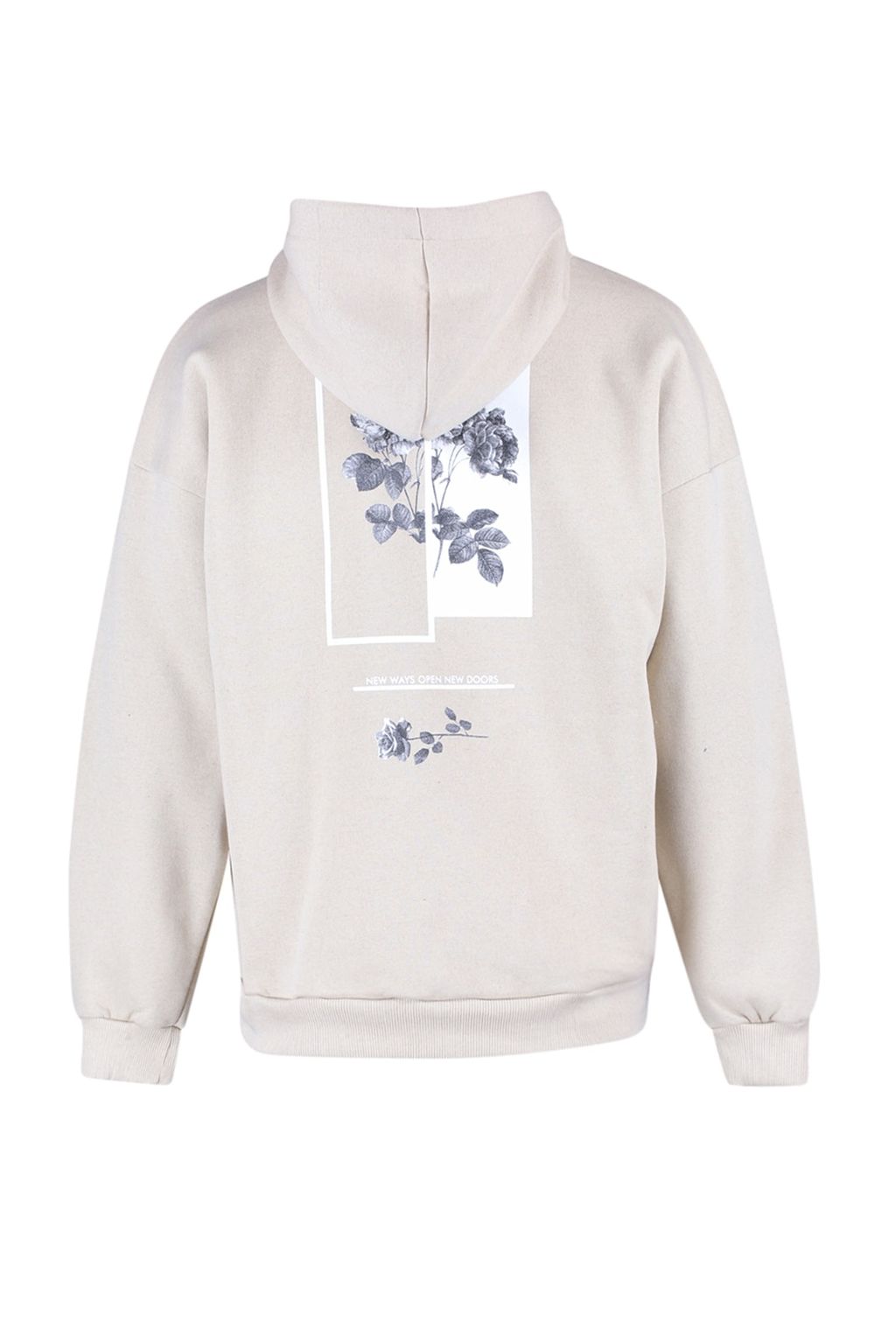 Bej Oversize/Genis Kesim Kapusonlu Ici Polar/S?cak Tutan Cicek Bask?l? Sweatshirt TMNAW22SW1651