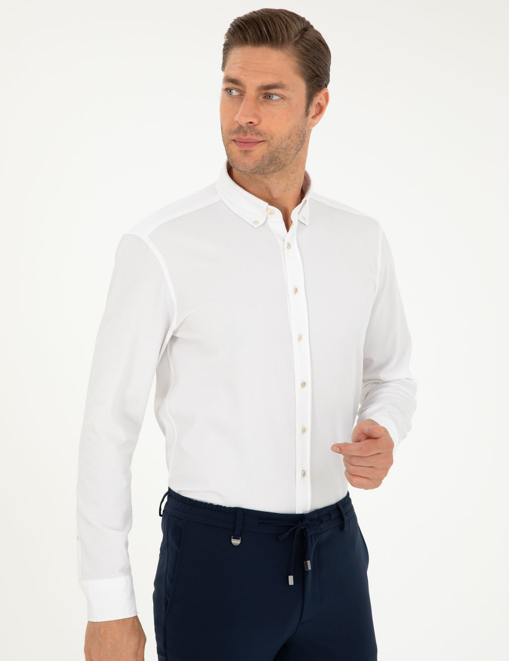 Beyaz Slim Fit Uzun Kollu G_mlek
