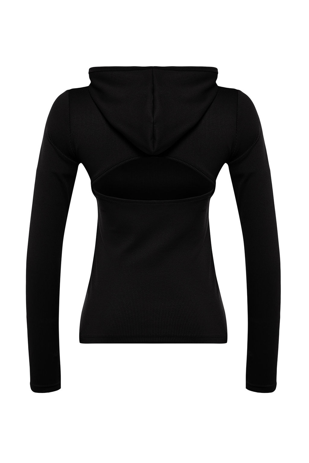 Trendyolmilla Siyah Fitilli Basparmak ve S?rt? Pencere/Cut Out Detayl? Orme Spor Ust/Bluz THMAW24BZ00004  фото 8