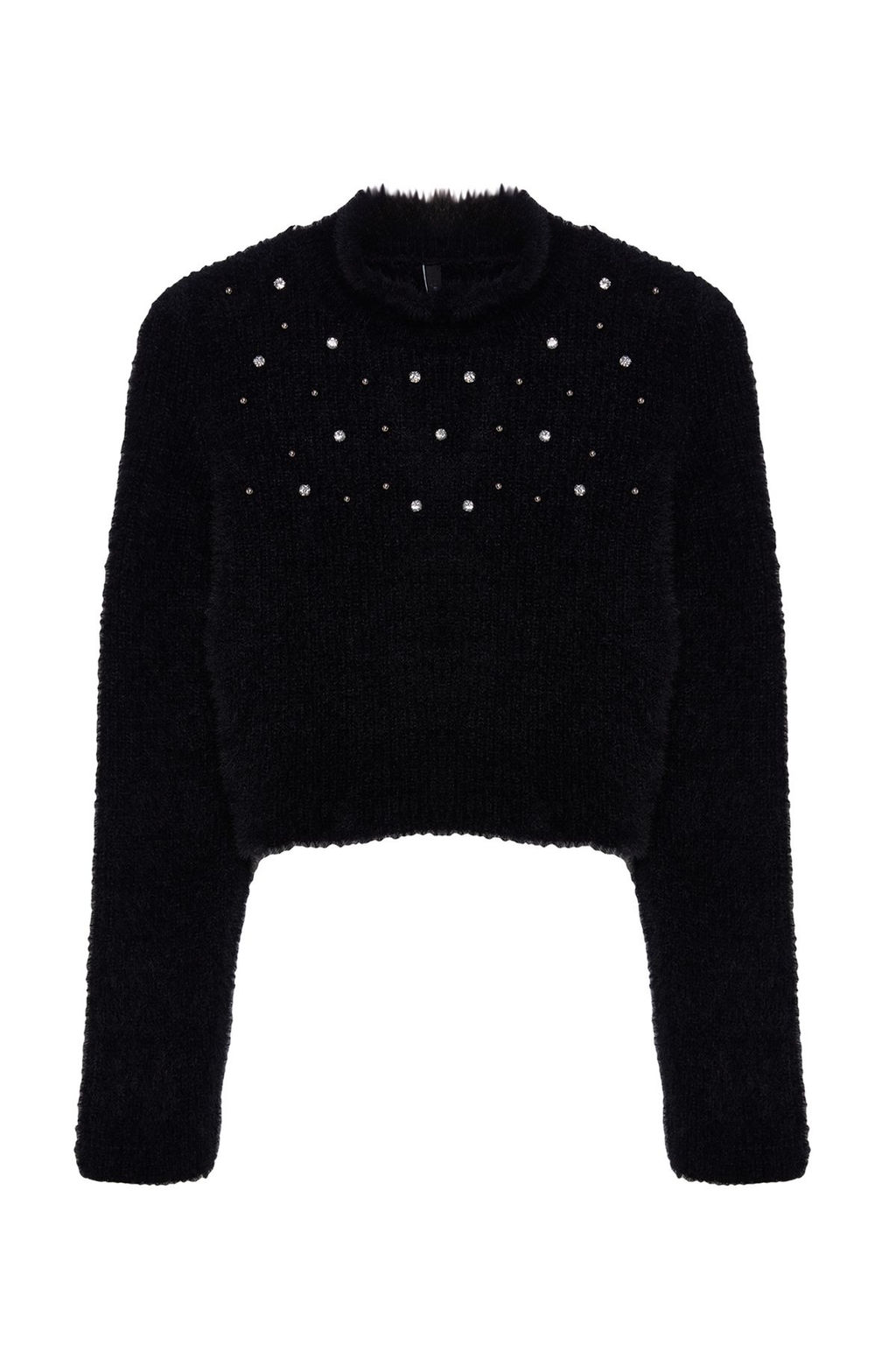 TRENDYOLMILLA Siyah Crop Yumusak Dokulu Boncuk Detayl? Triko Kazak TWOAW25KZ00143